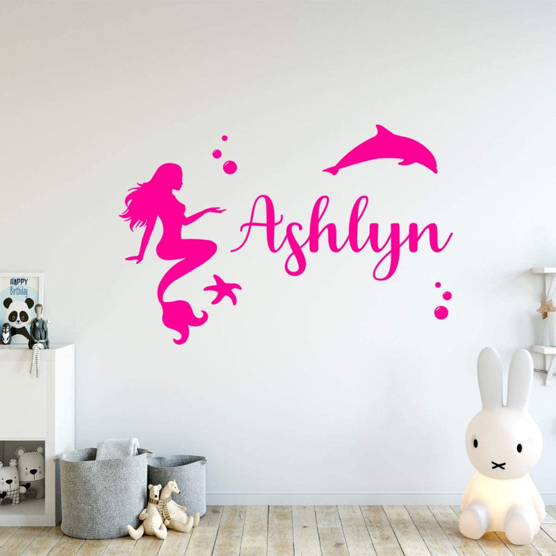 Décalcomanie murale sirène personnalisée, H 22 po x l 33 po, Rose vif
