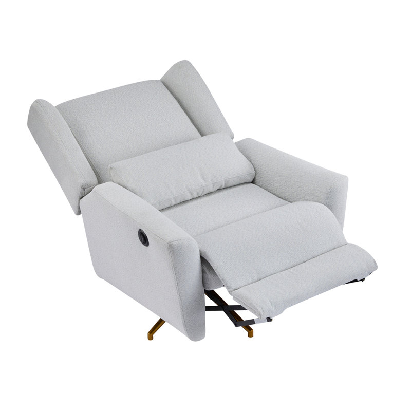Power Recliner Chair Swivel,Boucle Upholstered 360° Swivel Recliner with gold 5 star base