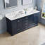 Meuble-lavabo de salle de bain en bois massif, 183 cm (L) x 87 cm (H), avec comptoir en marbre reconstitué blanc pur et double lavabo, bleu marine-781051225