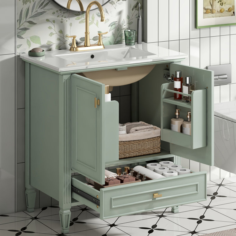 Meuble-lavabo 30 po avec lavabo en céramique, Vert