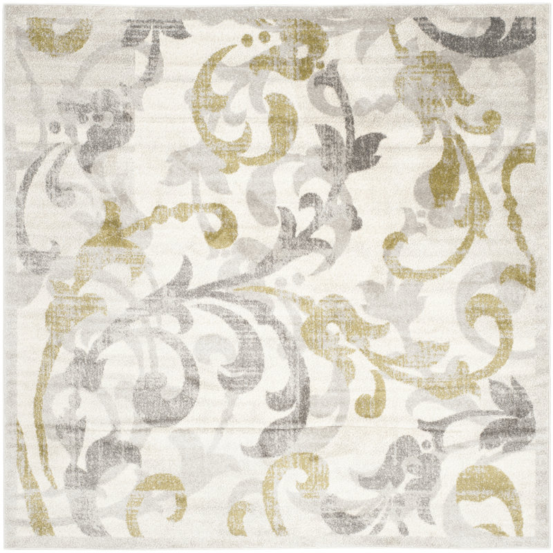 Ammundsen Floral Ivory/Light Grey Area Rug, Square 7'