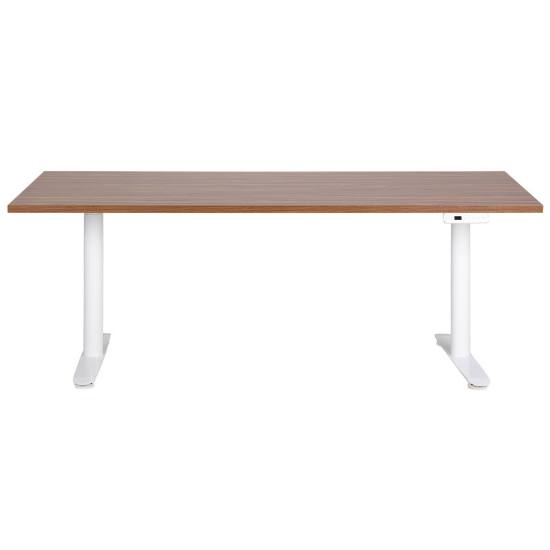 Garrey Adjustable Metal Base Standing Desk, White, Brown, 132cm H x 180cm W x 80cm D