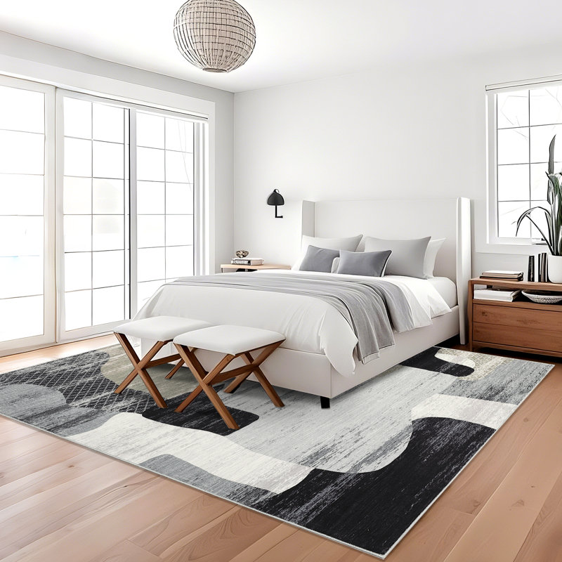 Modern Abstract Area Rugs Living Room Rug, Machine Washable Non Slip Rug for Bedroom, Low Pile Contemporary Floor Carpet for Dining Room Home Office, Foldable Thin Mat