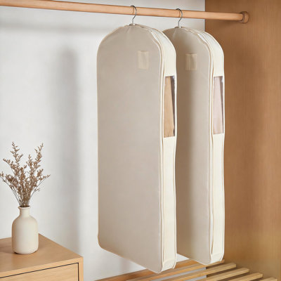 2-Pack 59" Garment Bags for Dresses, Organic Cotton Breathable Covers, Moth-Proof Hanging Storage with See-Through Panel(59x24x4)