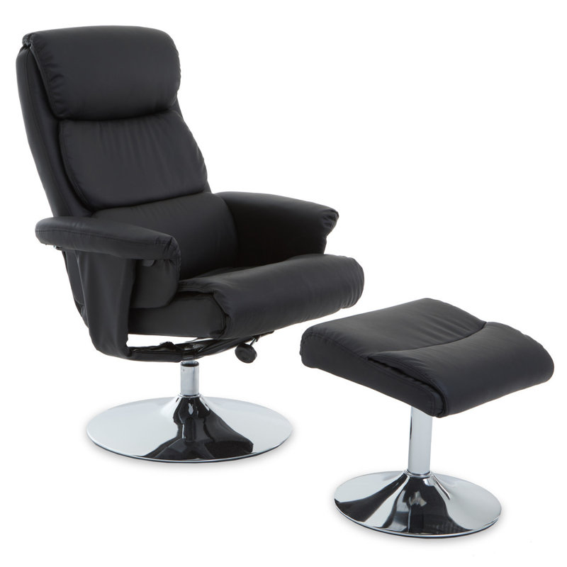 Leather Effect Reclining Chair And Footstool, Black
