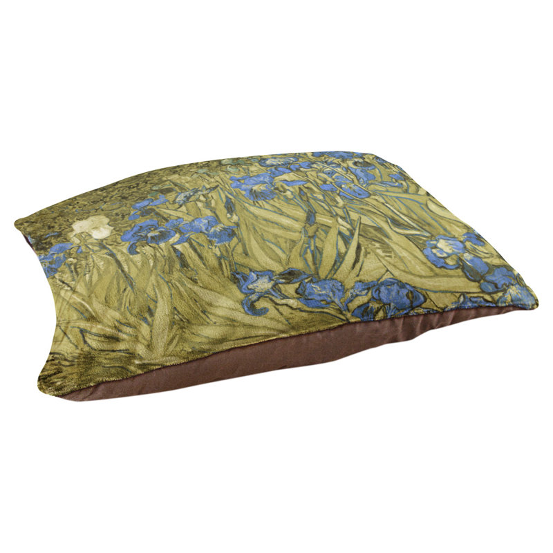 Coussin stylisé irises Burk, L 32,5 po x l 42,5 po, Jaune / bleu / brun foncé