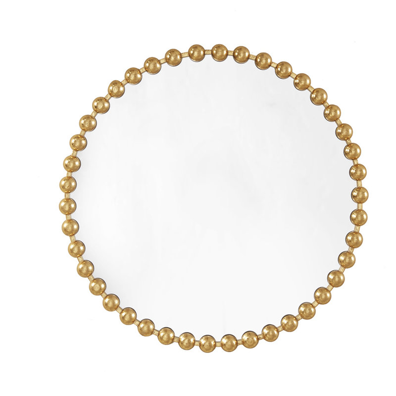 Beaded Round Wall Mirror 36", Gold Antique Iron Frame, Mirrored Glass On Backing, Ready To Hang, Indoor Ornament Article 36"Diameter Mirror, Finish, Metal Structure, Backed Glass, Hanging