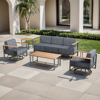 Coan Archlebov 5 Person Outdoor Patio Conversation Set Seating Group With Table And Swivel Chairs