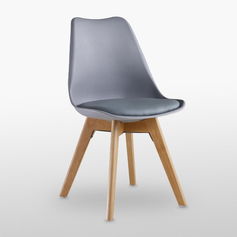 Thomasin Modern  Scandinavian Minimalist Dining Chairs with Faux Leather Cushions and Solid Wood Legs - Side Chair for Dining Room Kitchen Office