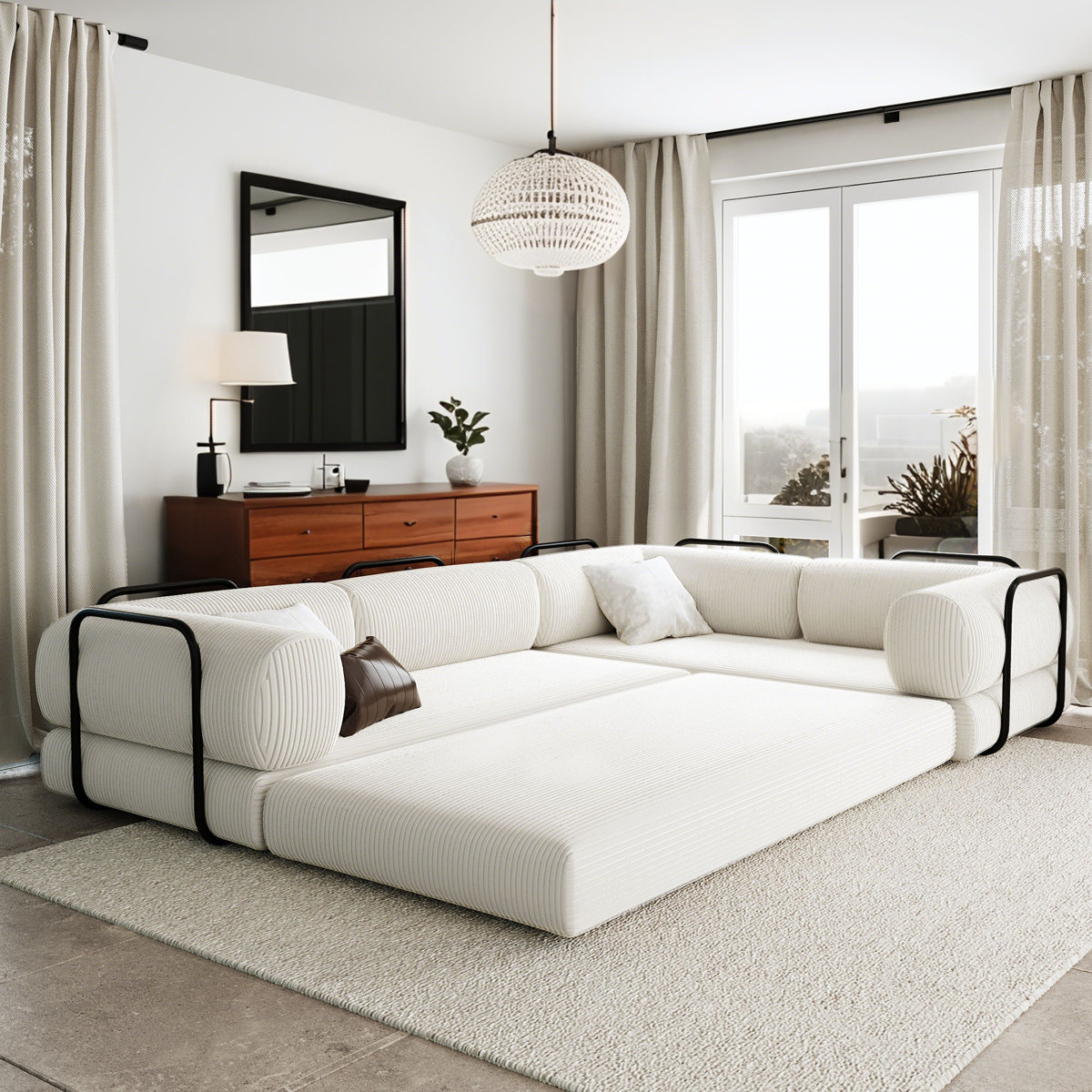 L-Shaped Modular Corduroy Sofa Bed For Living Rooms And Apartments