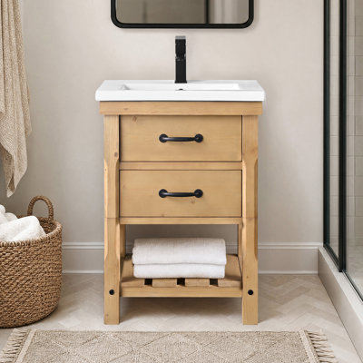 Ensemble de meuble-lavabo simple autoportant 24 po avec plateau en céramique Barron