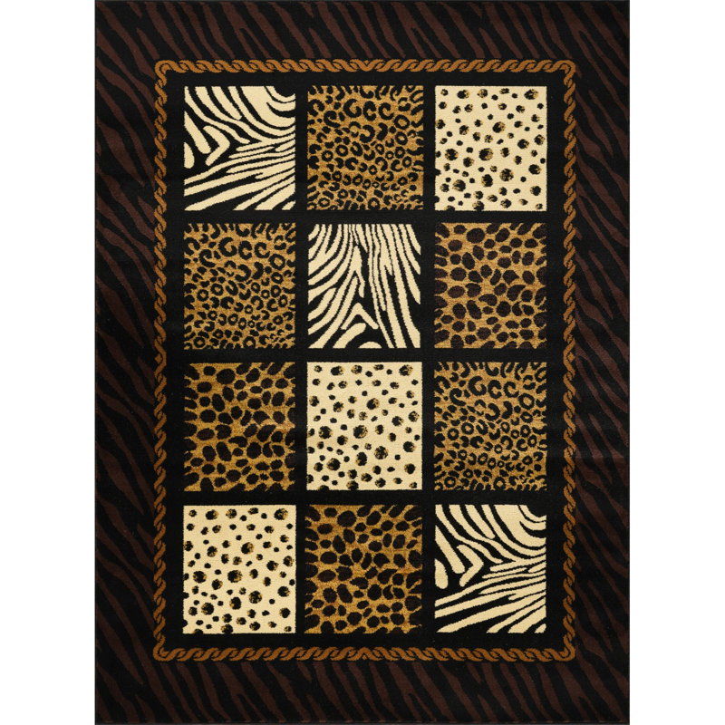 Tapis décoratif à motif animalier avec motifs exotiques