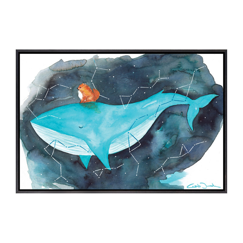 Baleine Pomi - imprimé, H 18 po x l 26 po x P 1,5 po, Toile avec cadre noir patiné, Pas de tapis