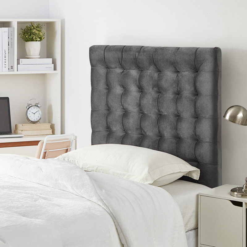 Tufted College Headboard With Legs - Plush Velvet White, White