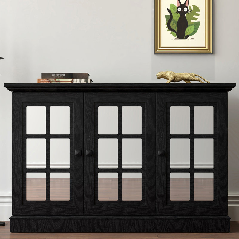 Buffet 45 po avec portes en miroir en acrylique, Noir