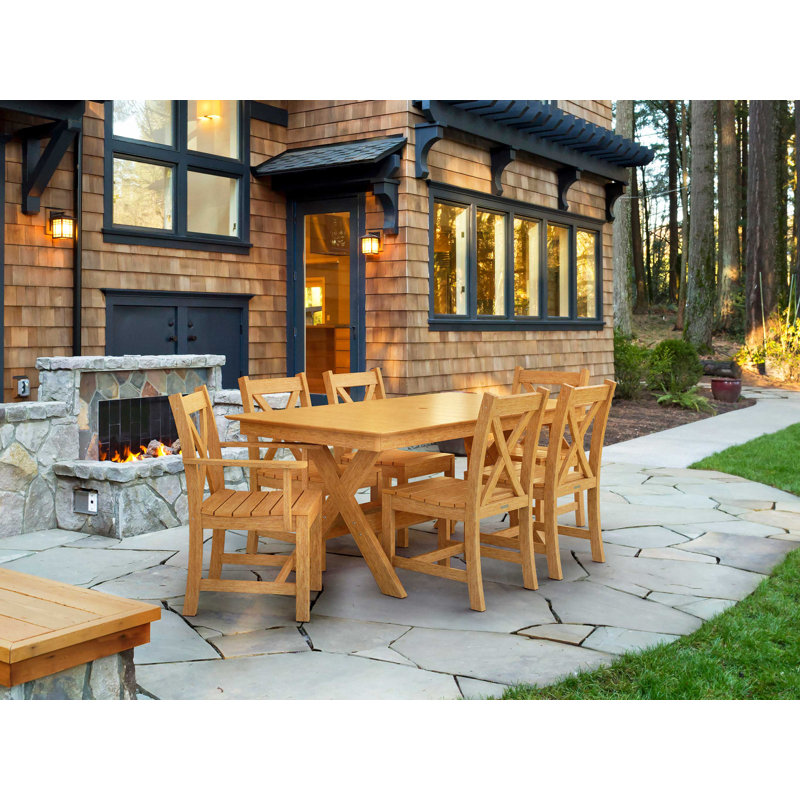Natural Teak 6-Person HDPE Outdoor Dining Set