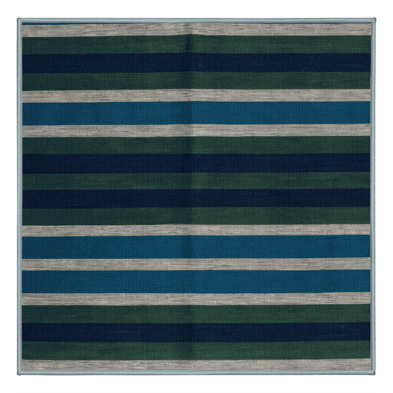 Machine Washable Horizontal Stripes Blue Area Rug, Square 7'