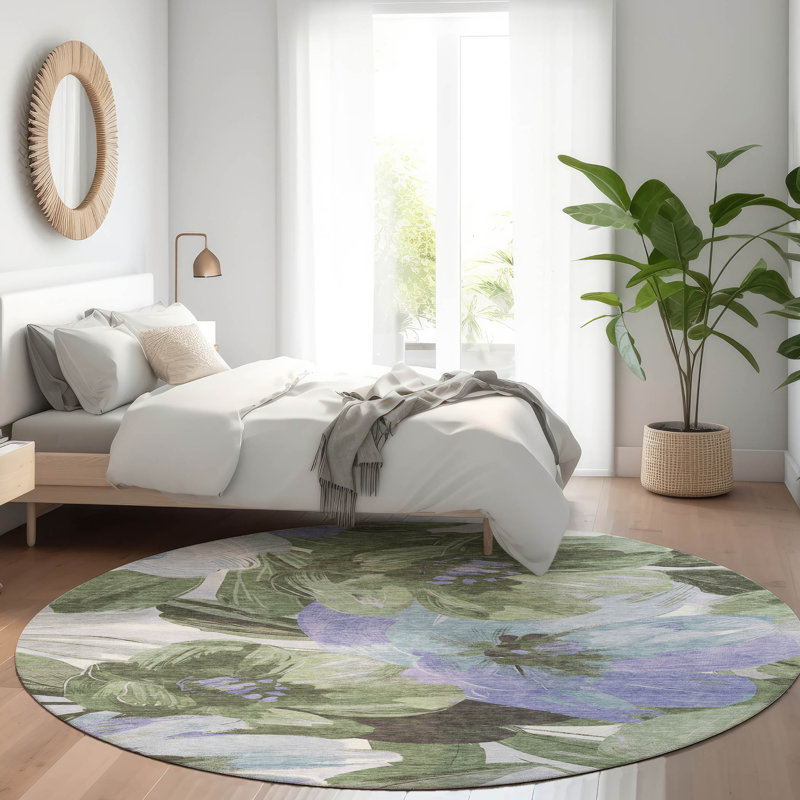 Tapis olive intérieur / extérieur lavable à la machine Claudian ACN1489, Rond 8 pi