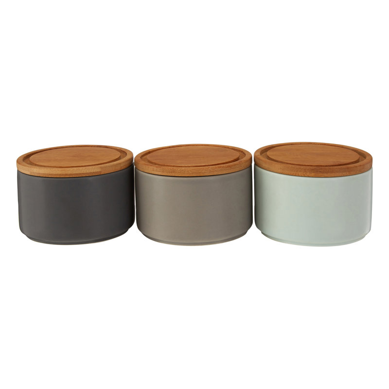 Stoneware Jar - Set of 3, Grey/Pale Blue