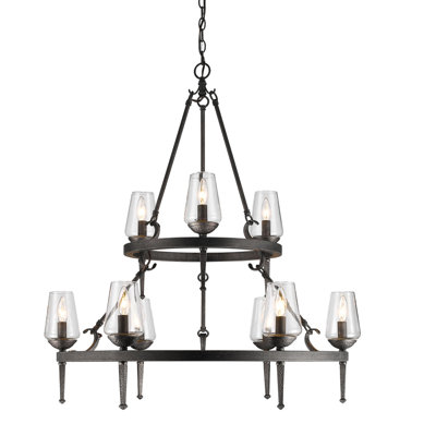 Wooler 9 - Light Dimmable Wagon Wheel Chandelier