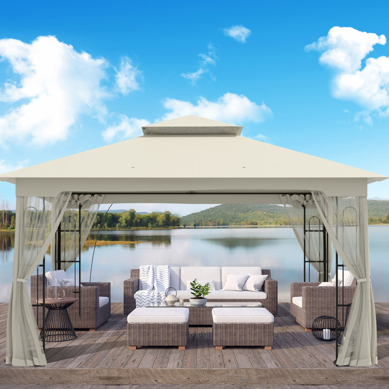 13 Ft. W x 11 Ft. D Steel Patio Gazebo, Beige