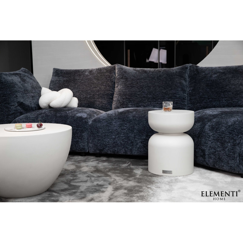 CHRONOS Side Table Small Concrete Round End Table 35 x 35 x 47 cm, White