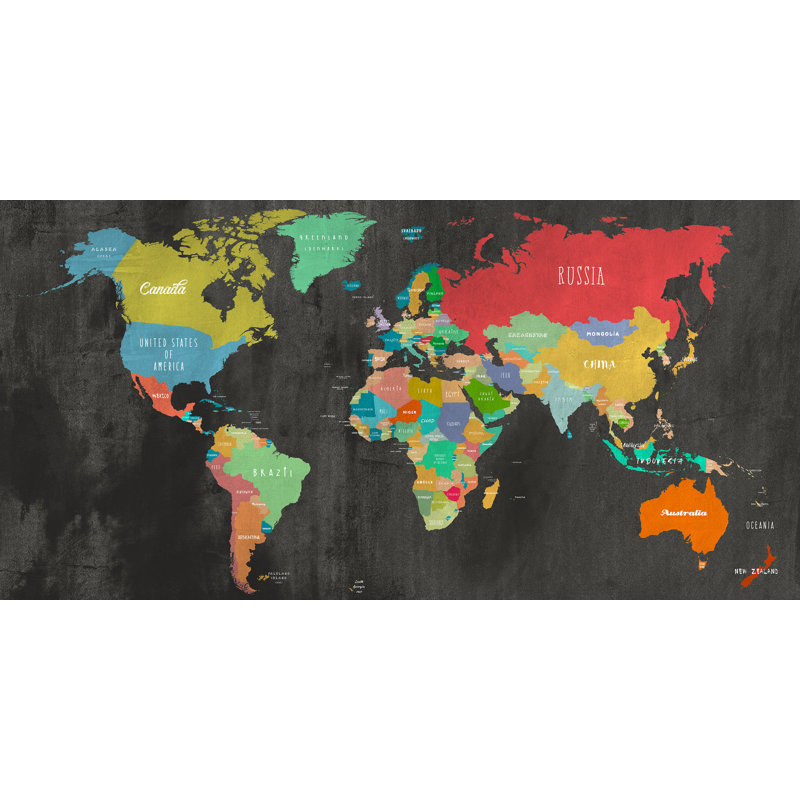 Modern Map Of The World by Joannoo - Wrapped Canvas Print, 35cm H x 70cm W x 4cm D