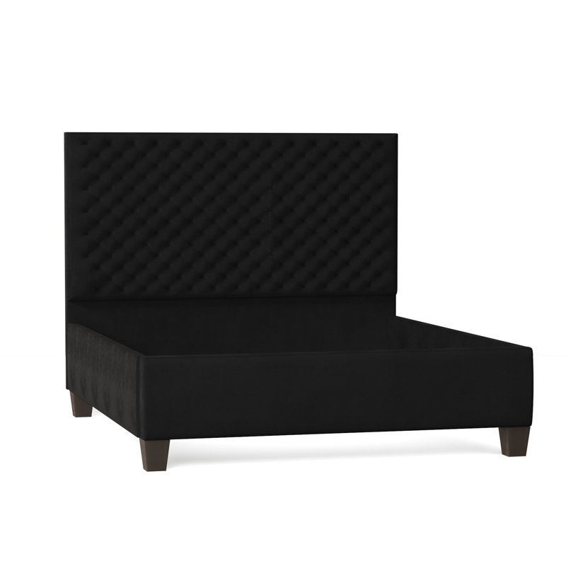 Leigh Upholstered Bed, Queen, Bella Black Performance Velvet, Brown Mahogany