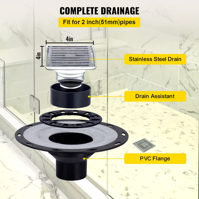 Shower Curb Kit 38/" X 60/" Watertight Shower Curb Overlay With 4/" PVC Offset Bonding Flange, 4/" Stainless Steel Grate, 2 Cuttable Shower Curb And Trowel, Shower Pan Slope Sticks Fit For Bathr