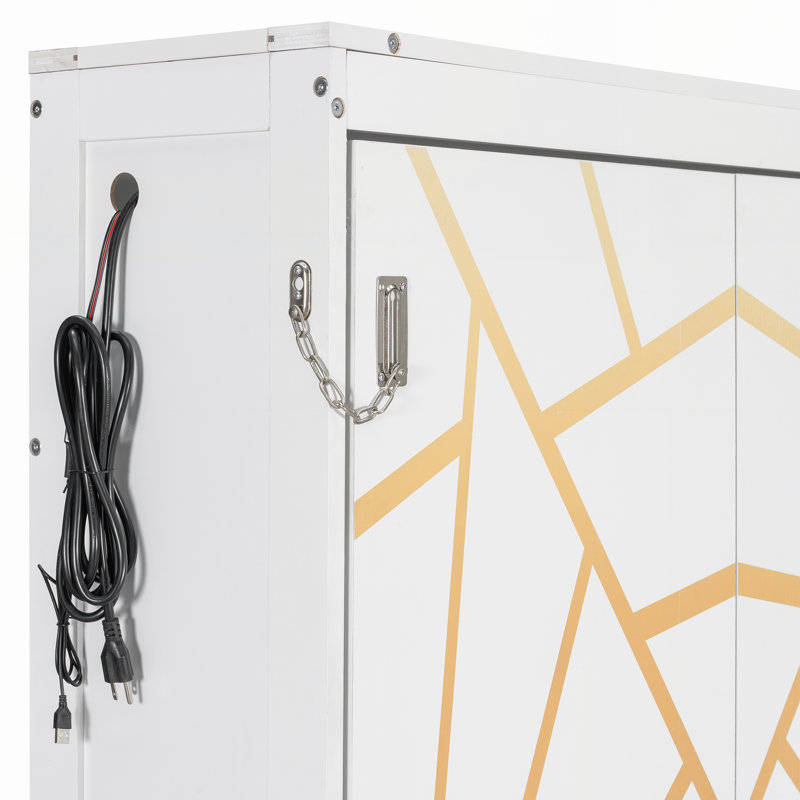 Lit escamotable moderne avec éclairage à DEL et prise USB, Blanc, Grand lit