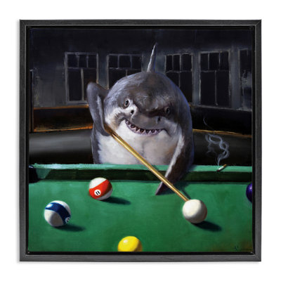 Pool Shark Animal Pun Grain Framed Floater Canvas Wall Art by Lucia Heffernan