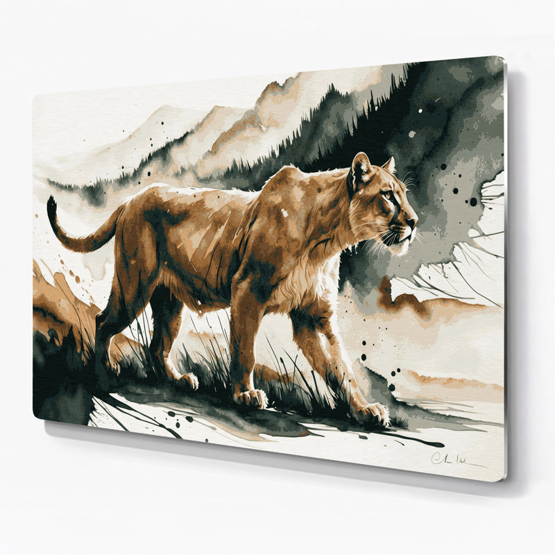 «Big Cats Mountain Lions», art mural en métal beige, H 11 po x l 14 po