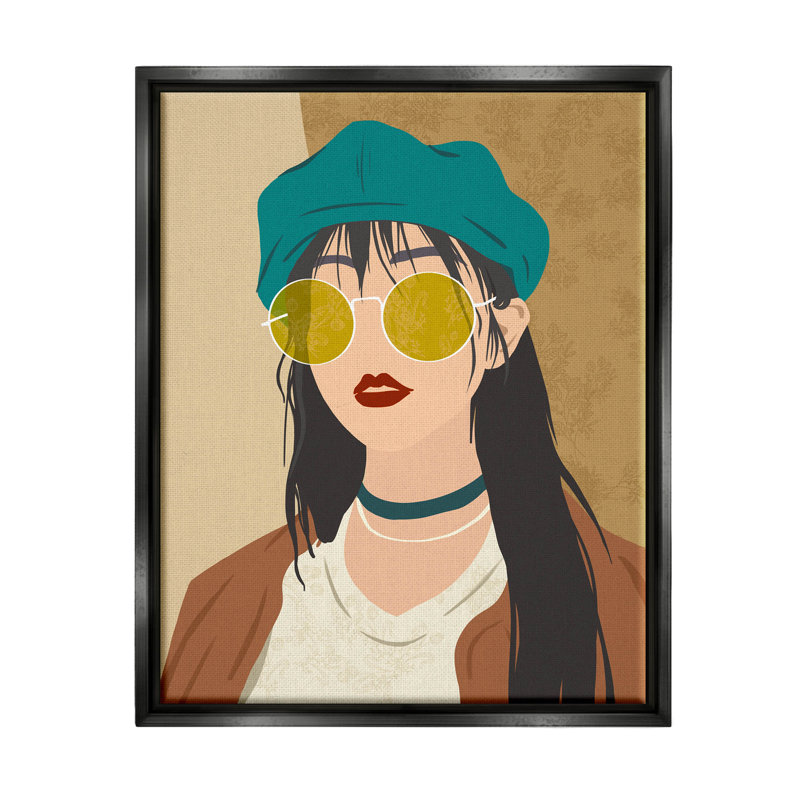 Boho Fashion Girl Portrait, estampe numérique de Ziwei Li, H 21 po x l 17 po x P 1,7 po, Cadre flottant noir de jais