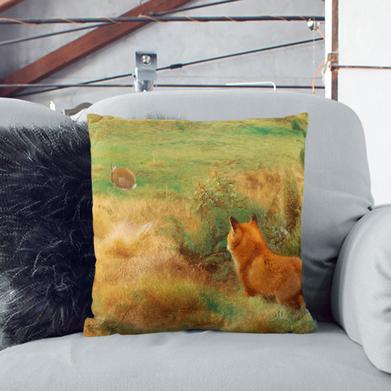 Fox Stalking a Brown Hare Scatter Cushion, Stone, 40cm H x 40cm W x 15cm D