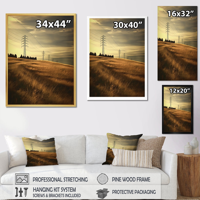 Lignes électriques, minimalisme, coucher de soleil, Cadre photo noir, H 44 po x l 34 po x P 1,5 po