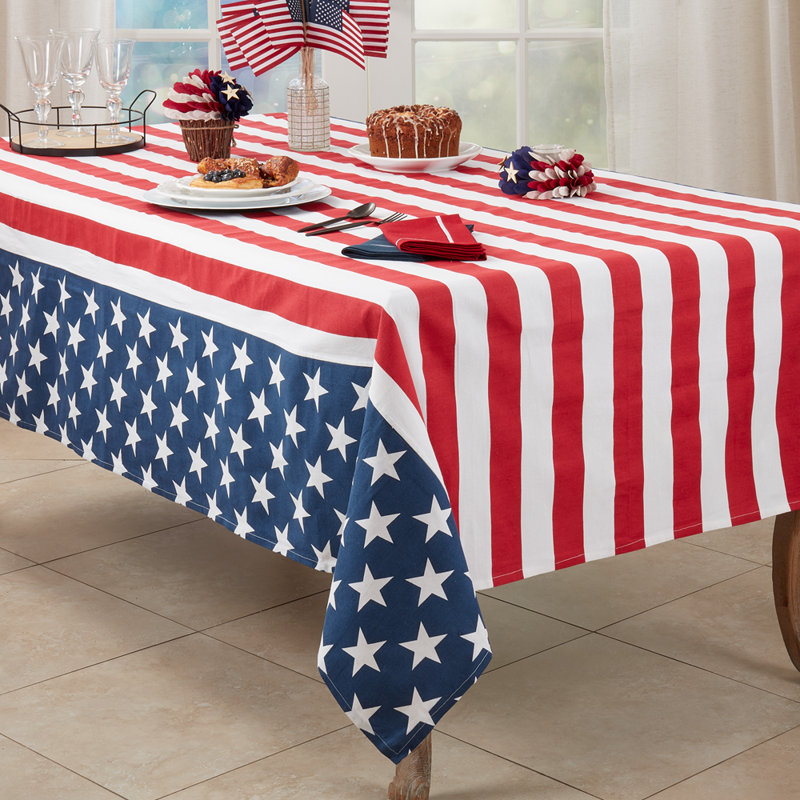 Nappe en coton à rayures multicolores avec motif de drapeau américain,  L 140 po x l 65 po