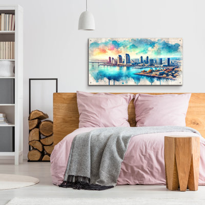 «San Diego Watercolor» par Rey Klimt, art mural en verre acrylique