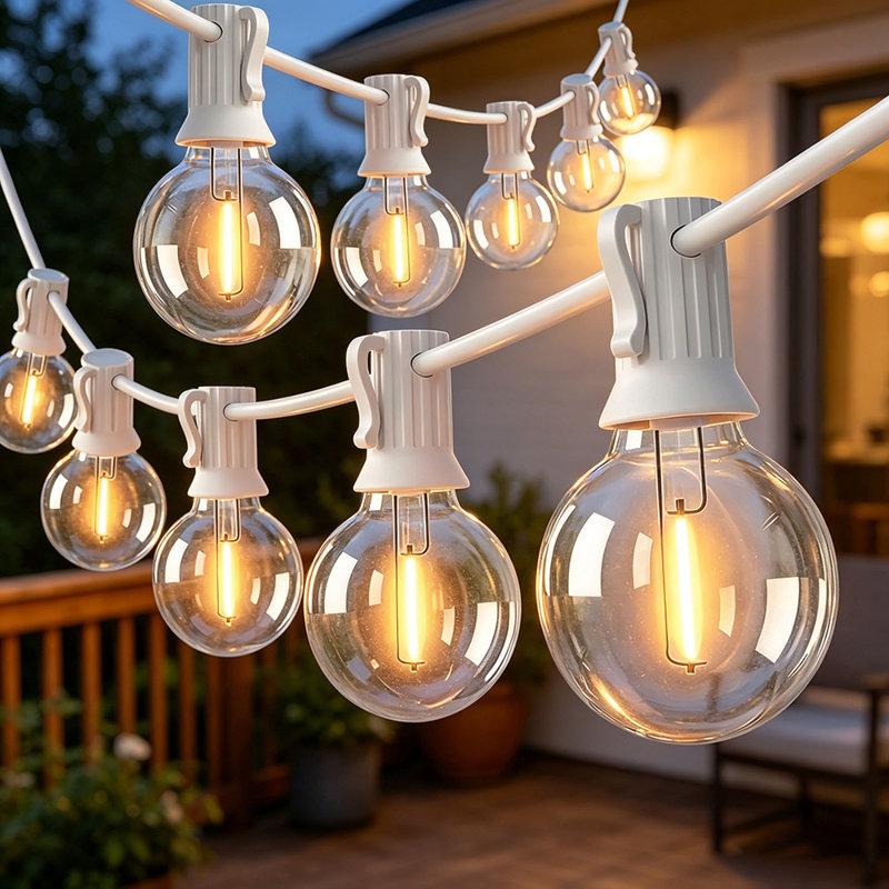 Guirlande de 75 lumières DEL d'extérieur, lumières suspendues à intensité variable avec 75 ampoules G40 en plastique, télécommande et conception connectable pour la cour, le porche, le patio et les décorations de fête