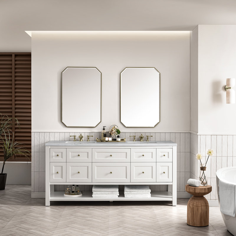 Breckenridge 72'' W Double Vanity, Bright White, Carrara White, 8" Widespread