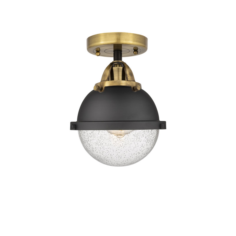 Plafonnier semi-encastré en verre à DEL, Laiton antique noir, Grainé, H 15,88 po x l 12,88 po x P 12,88 po