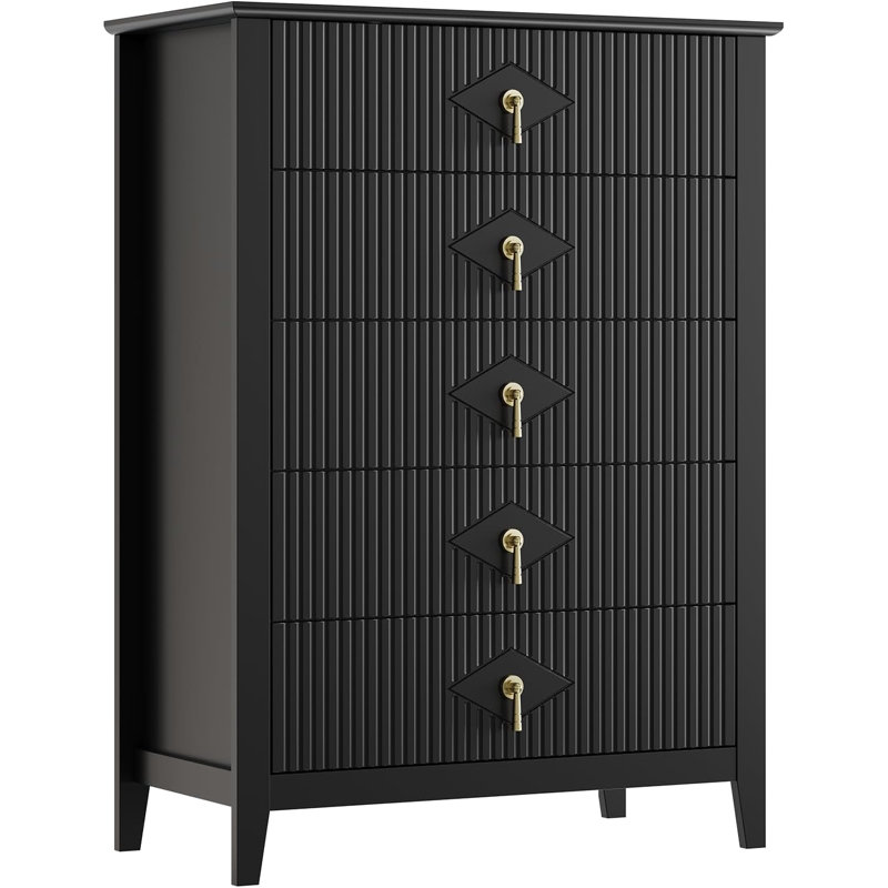 Fluted Dresser for Bedroom 42.9" Tall, 5-Drawer Wood Dresser for Bedroom, Modern Chest of Drawers, Storage Organizer Cabinet for Living Room, Hallway, Entryway