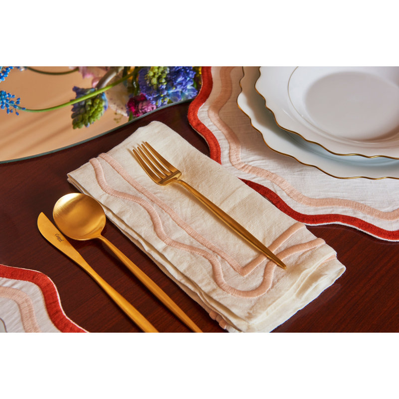 Colorblock Embroidered Linen Napkins, Pink