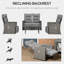 Outsunny 4 Piece Rattan Garden Furniture Set with Adjustable Backrest Grey