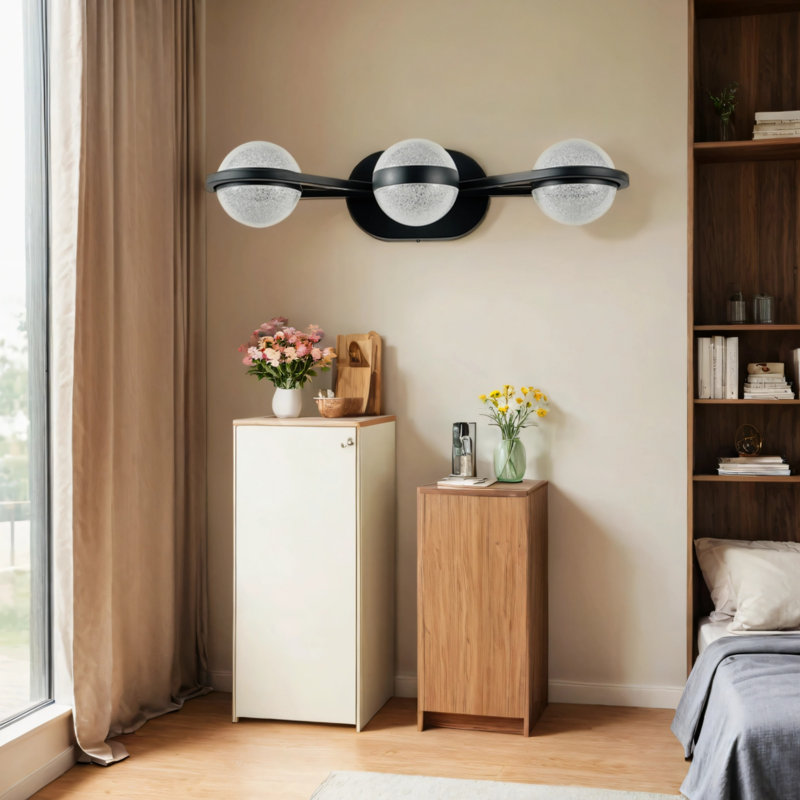 Luminaire de salle de bain à DEL à trois ampoules en cristal