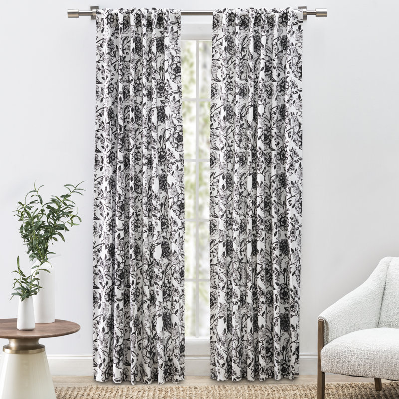 Floral Lined Rod Pocket Curtain Panel, 48" W x 108" L