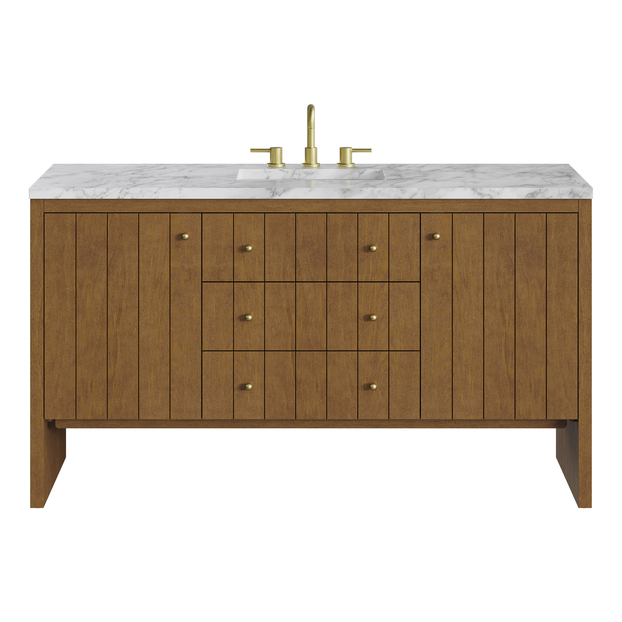 Hudson 60'' Single Bathroom Vanity, Honey Brown, Eternal Jasmine Pearl, 8" Widespread