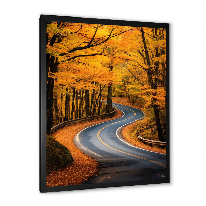 Passerelle, route d'automne dans la forêt I, Cadre simple noir, H 20 po x l 12 po x P 1 po