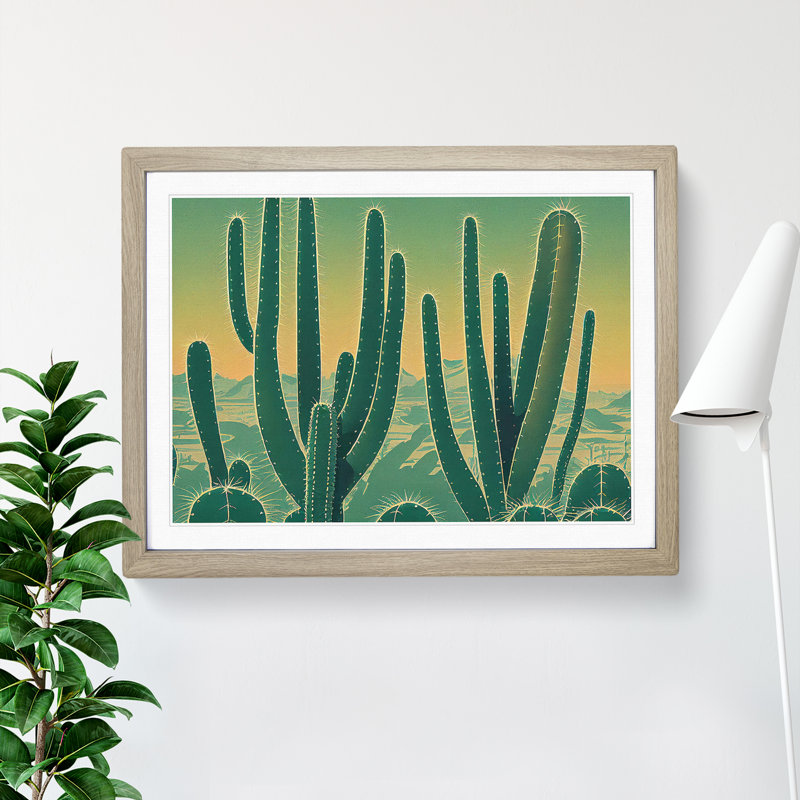 XH1022-8635X Superb Cactus - Single Picture Frame Print, 34cm H x 46cm W, Oak