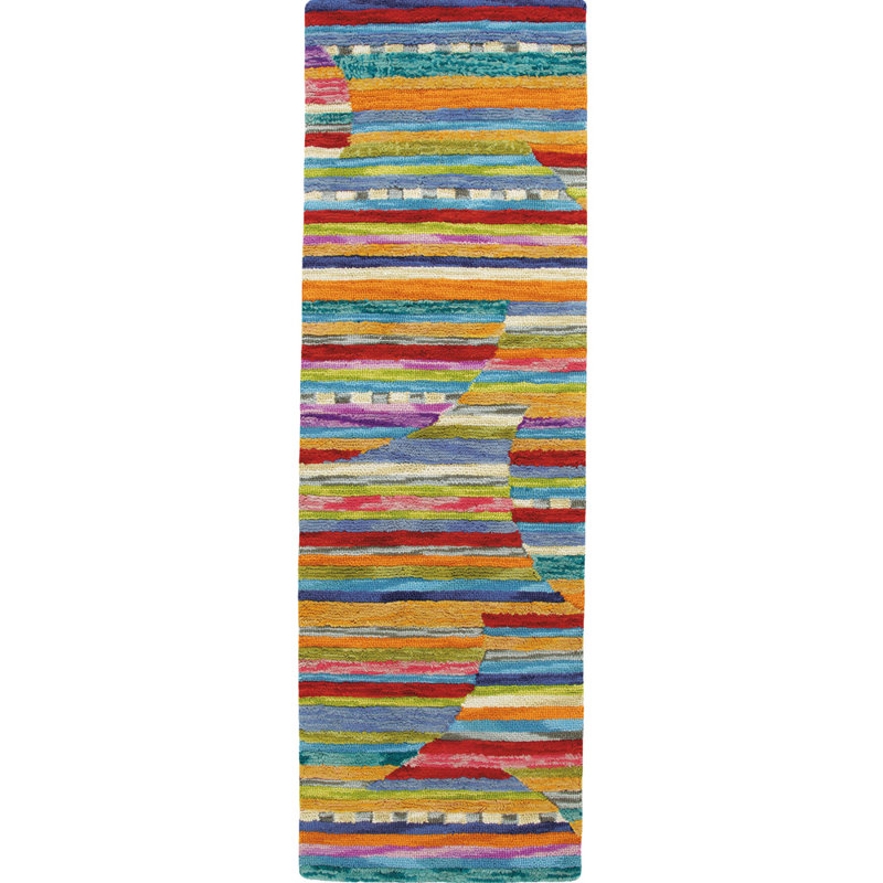 Jubilee Striped Handmade Tufted Wool Orange/Purple/Blue Area Rug, Runner 2'6" x 8'