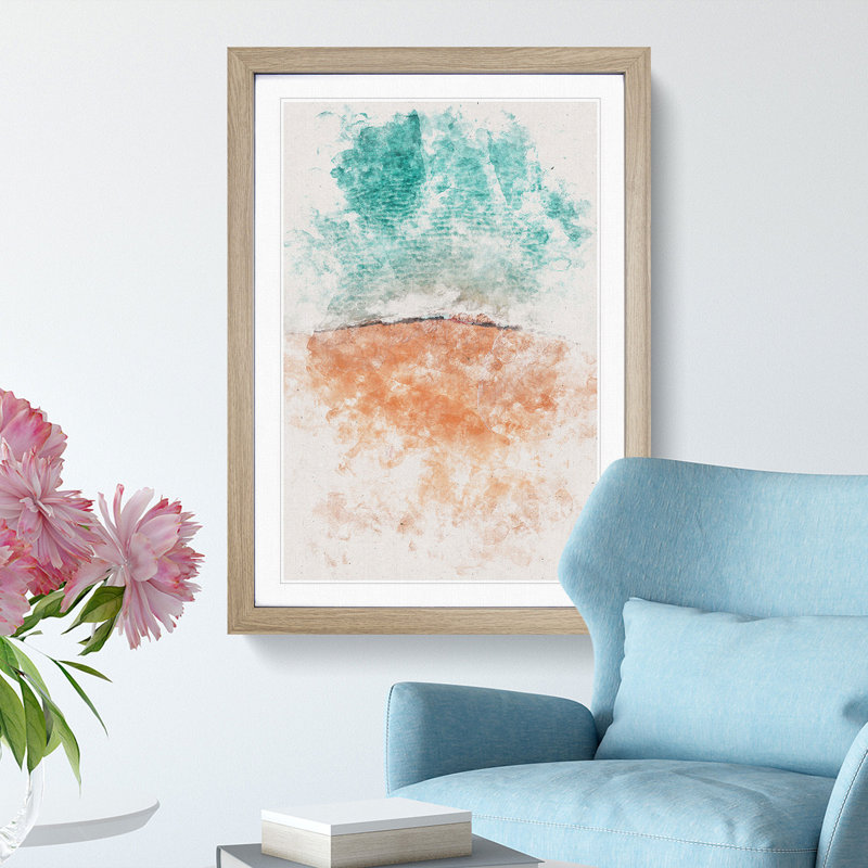 Cabo San Lucas Beach Mexico Watercolour - Picture Frame Graphic Art, 87cm H x 62cm W x 2cm D, Oak Framed